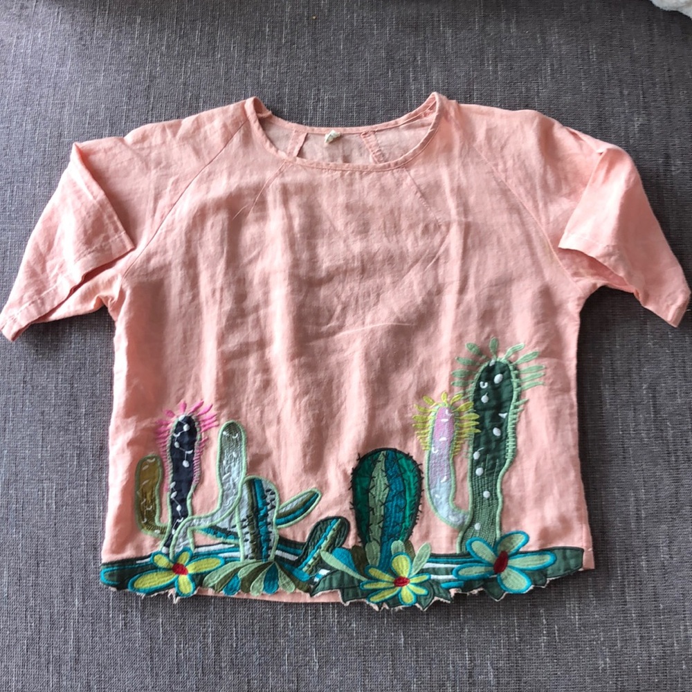 Embroidered linen top.